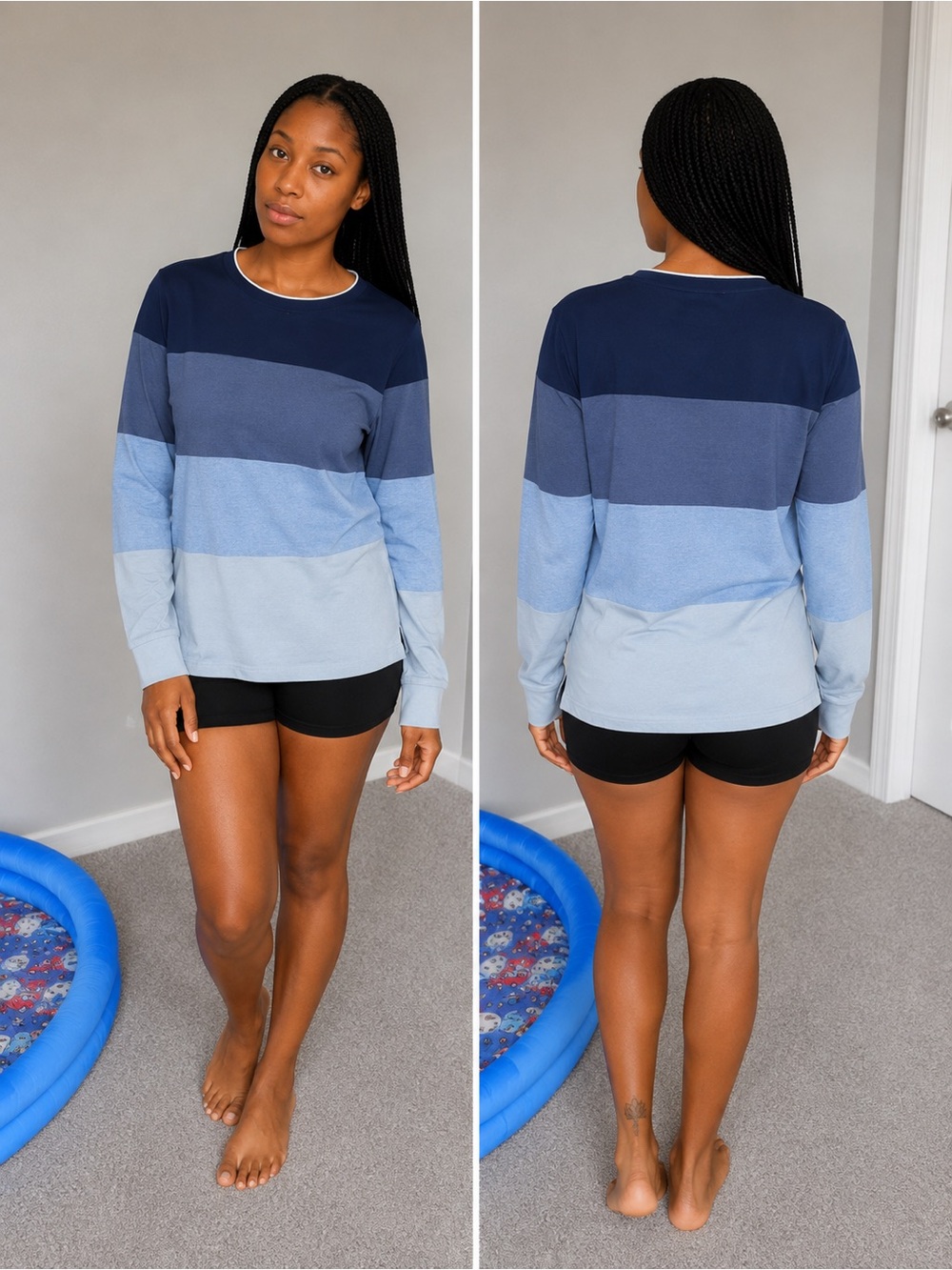 Denim & Flower Navy to Light Blue Striped Long-Sleeve Top